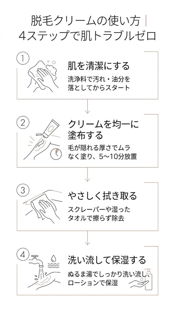 脱毛クリームの使い方フローを図で示す
