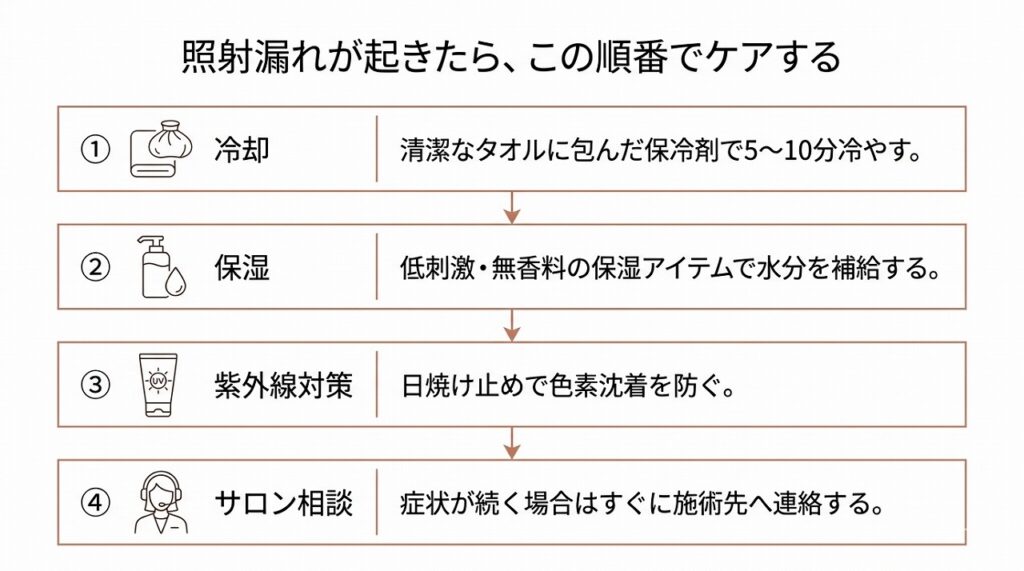 ①冷却→②保湿→③紫外線対策→④サロン相談の4ステップフロー
